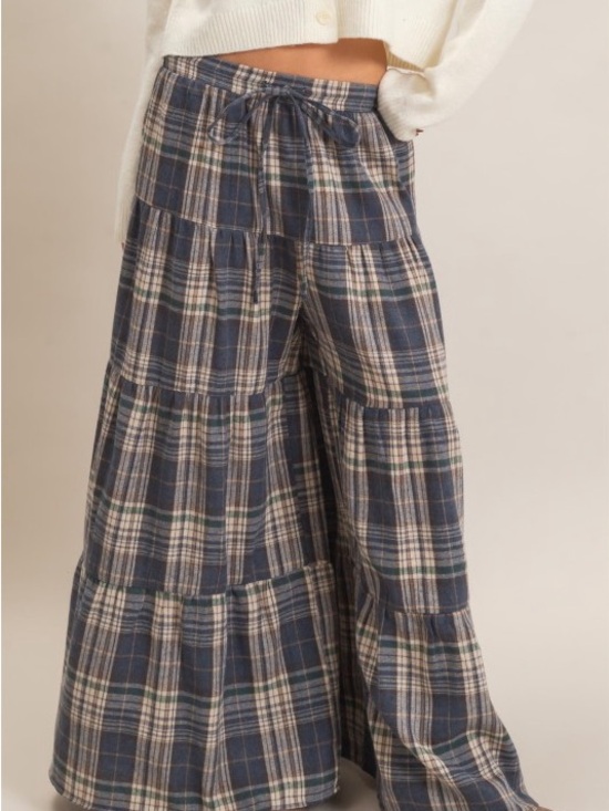 Pants - 146. Plaid palazzo tiered wide leg pants
